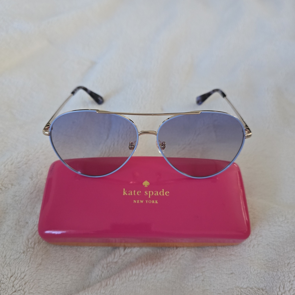 Kate Spade Gold Aviator Sunglasses with Blue Lenses